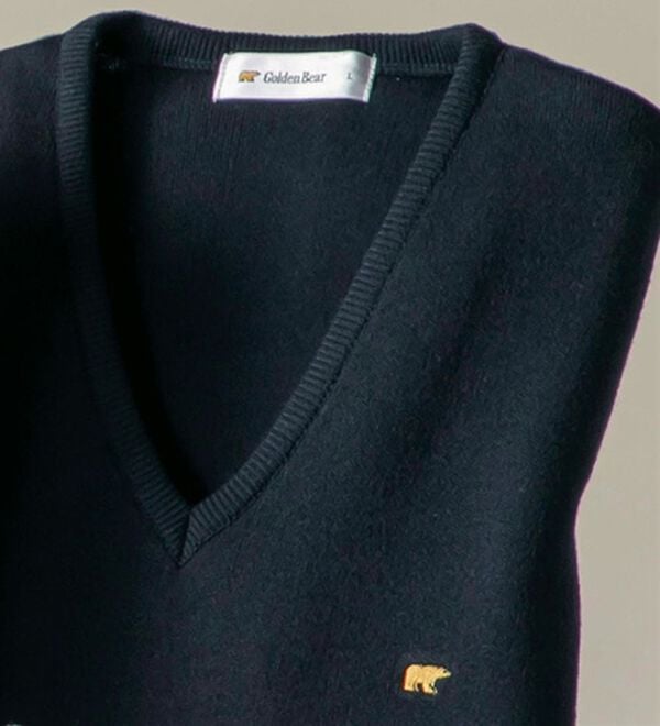 「＜ゴールデンベア＞国産上質カジュアルニットベスト（メンズベスト）」｜ネイビー