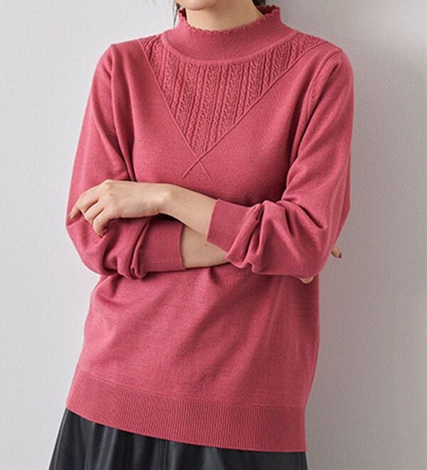 BELLUNA（ベルーナ）の「静電防止！洗えるウール入り透かし編みセーター（ニット・セーター）」｜詳細画像