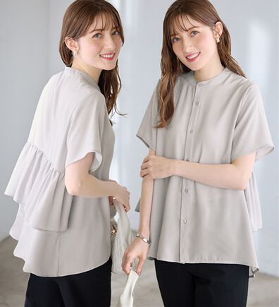 alotta（アロッタ）の「【接触冷感】バンドカラー後ろフリルデザインブラウス（ブラウス）」