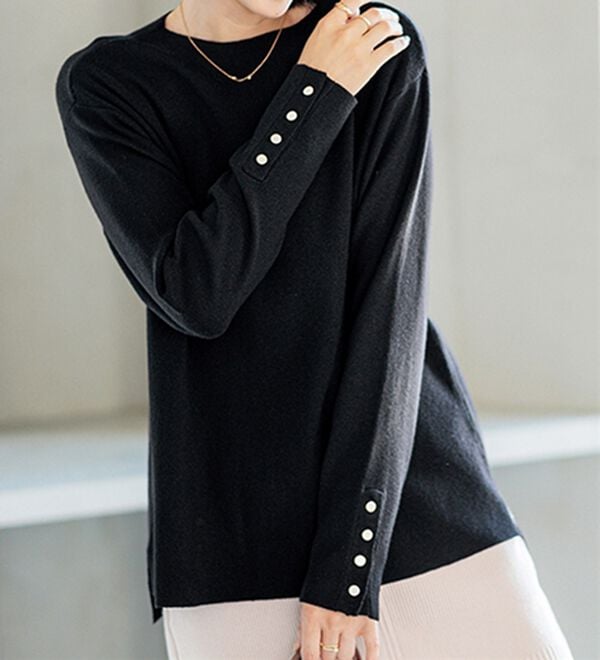 BELLUNA（ベルーナ）の「もちもち袖ボタンニットプルオーバー（ニット・セーター）」｜詳細画像