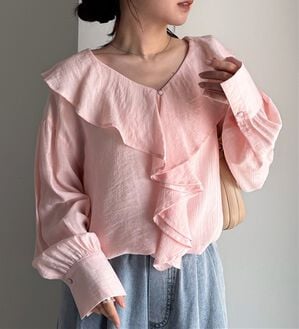 RANAN（ラナン）の「ラッフルフリルオーバーブラウス（ブラウス）」｜ピンク