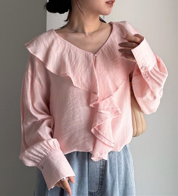RANAN（ラナン）の「ラッフルフリルオーバーブラウス（ブラウス）」｜ピンク
