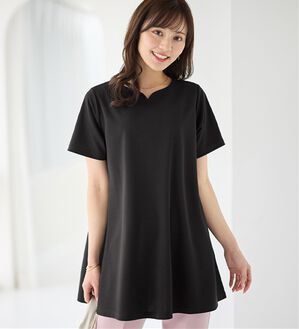 alotta（アロッタ）の「【接触冷感】さらっと快適！高見えフレアーロングチュニックＴシャツ（チュニック）」｜ブラック