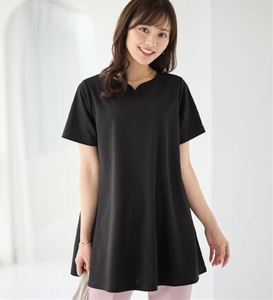 alotta（アロッタ）の「【接触冷感】さらっと快適！高見えフレアーロングチュニックＴシャツ（チュニック）」