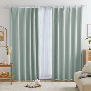 iellio（イエリオ）の「【８日間限定価格】１００％遮光＆防音＆断熱保温ＵＶ見えにくいレース付カーテンセット＜４枚組・遮光１級・無地・洗える・形状記（ドレープカーテン）」｜ライトブルー