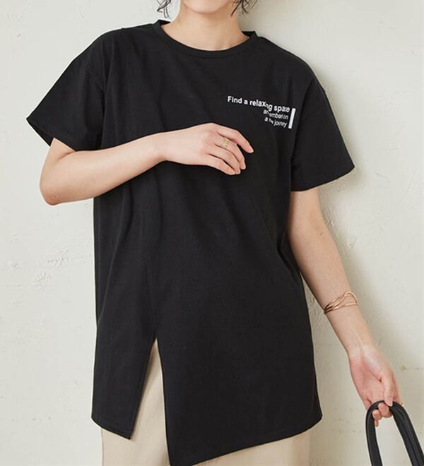 RANAN（ラナン）の「【接触冷感】ロゴプリントチュニックTシャツ（Tシャツ）」｜詳細画像