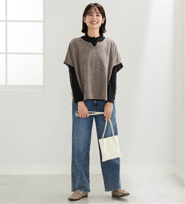 BELLUNA（ベルーナ）の「【2点セット】ブークレ素材ポンチョアンサンブル（アンサンブル）」｜詳細画像