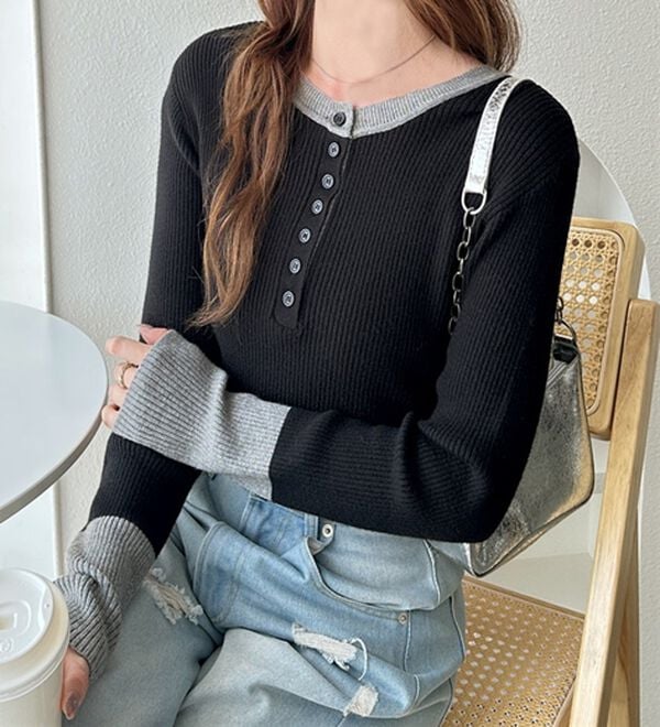 GeeRA（ジーラ）の「レイヤード風ヘンリーネックリブニットトップス（ニット・セーター）」｜詳細画像