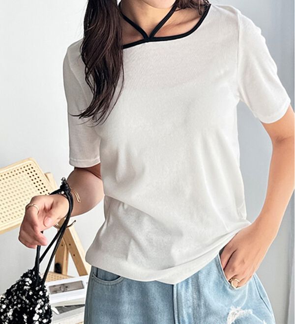 GeeRA（ジーラ）の「ホルターネック配色リブカットソー（カットソー）」｜詳細画像