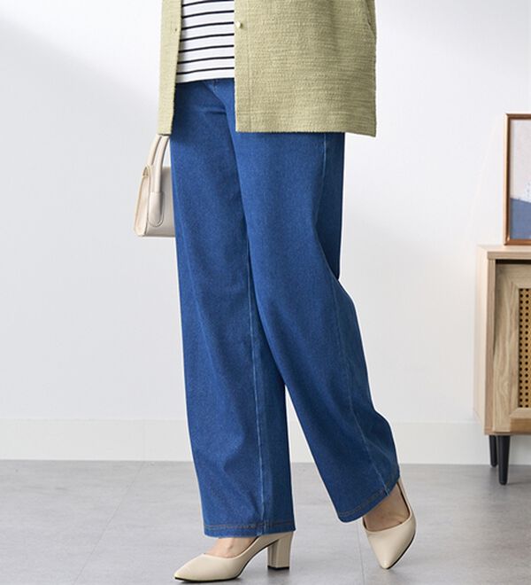 BELLUNA（ベルーナ）の「【選べる裏側】ぐん伸びニットデニムワイドパンツ（フルレングスパンツ）」｜詳細画像