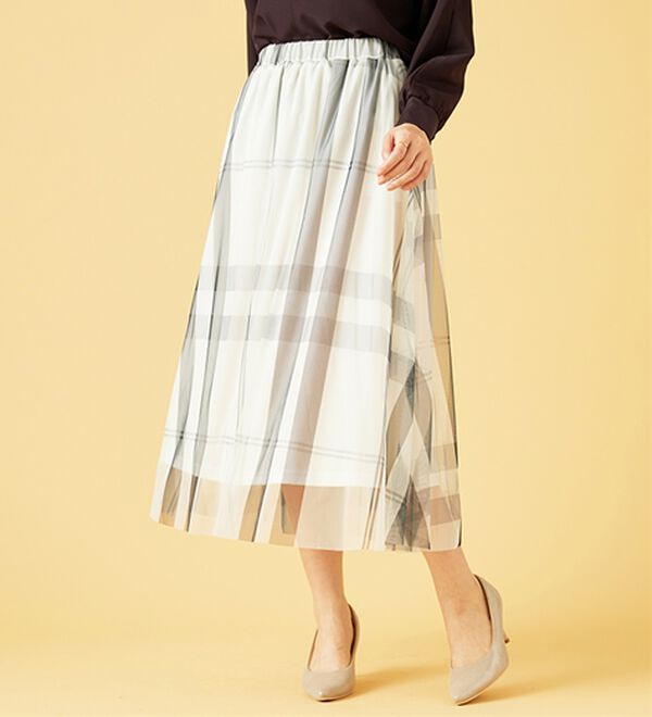 BELLUNA（ベルーナ）の「チュール素材上品プリントフレアースカート（ロングスカート）」｜詳細画像