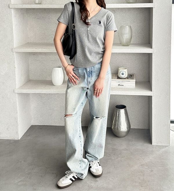 GeeRA（ジーラ）の「【ＵＳ．ＰＯＬＯ．ＡＳＳＮ】接触冷感Vネックヘンリーリブカットソー（カットソー）」｜詳細画像