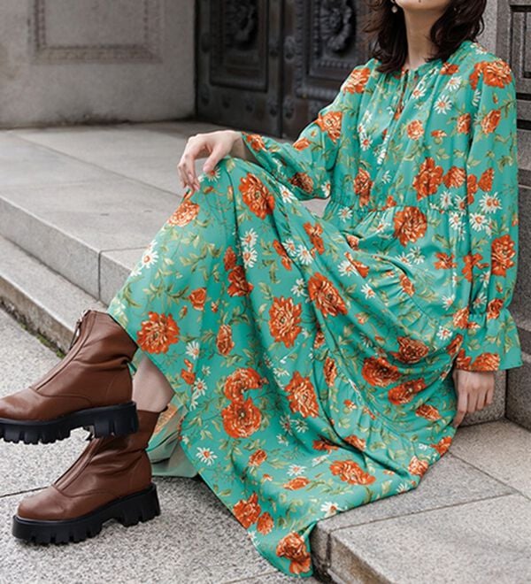 RANAN（ラナン）の「レトロフラワーティアードワンピ（その他ワンピース）」｜ミント系