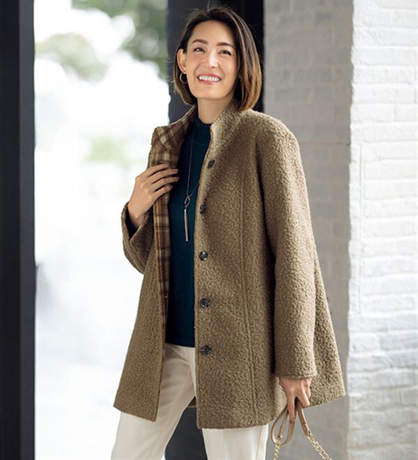 軽くて暖か裏チェックコート - ベルーナ【公式】