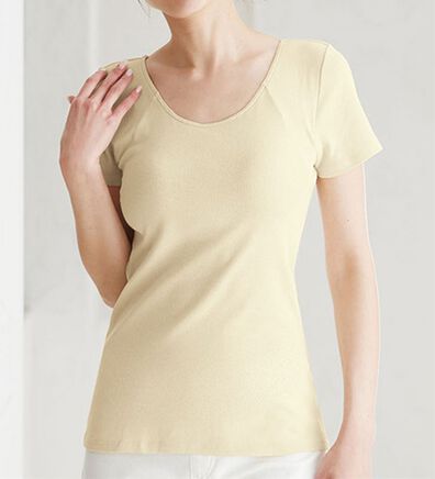 LAVIENNE（ラヴィエンヌ）の「綿１００％サラッと汗取りインナー　カップ付きインナー　半袖＜ラヴィクールナチュラル＞（ブラトップ・カップ付きインナー）」