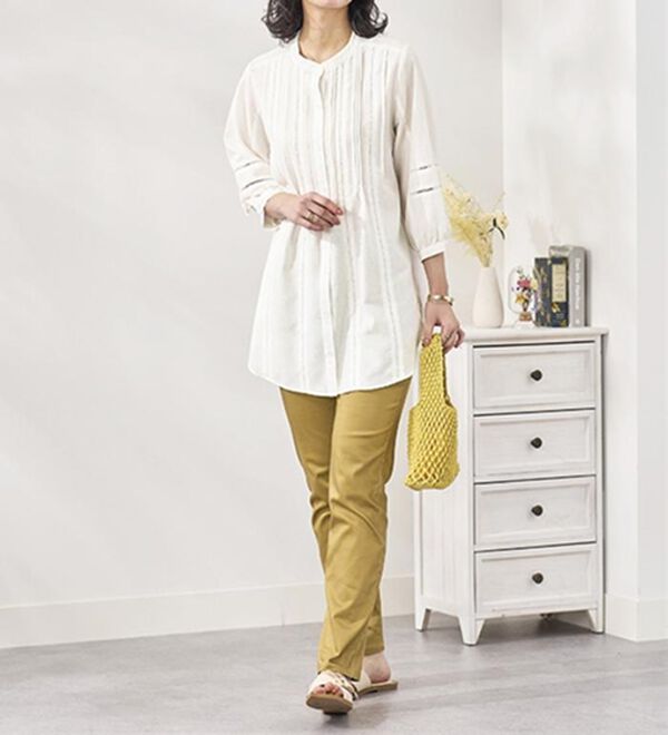 BELLUNA（ベルーナ）の「機能付リネン混ピンタック使いシャツチュニック（チュニック）」｜詳細画像