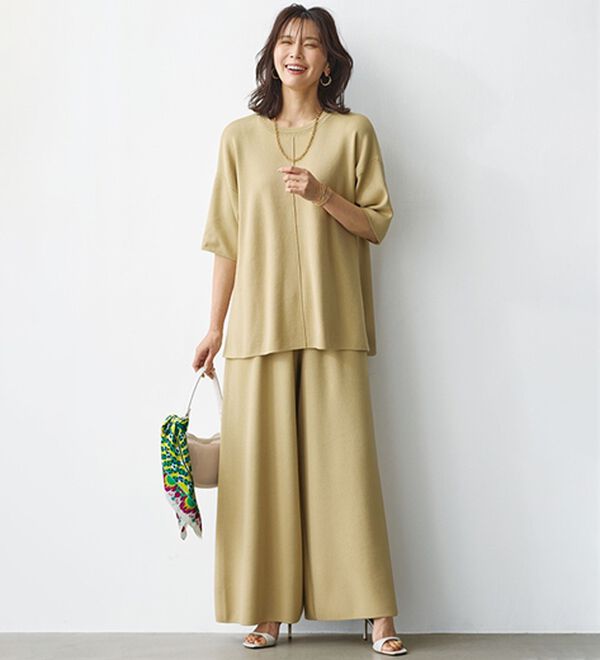 BELLUNA（ベルーナ）の「ゆるっとキレイ！ニット素材リラックスセットアップ（セットアップ）」｜キャメル