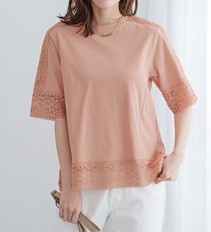 BELLUNA（ベルーナ）の「リーフ柄レース使いプルオーバー（カットソー）」｜コーラル