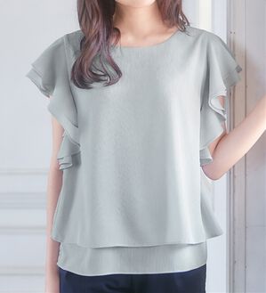 alotta（アロッタ）の「楊柳シフォン袖フリルブラウス（ブラウス）」｜アイスグレー