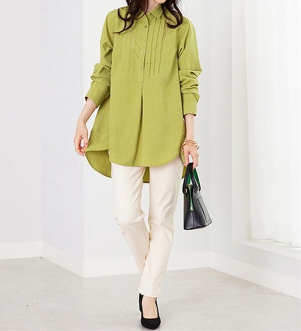 BELLUNA（ベルーナ）の「麻調素材タックデザインシャツチュニック（チュニック）」｜詳細画像