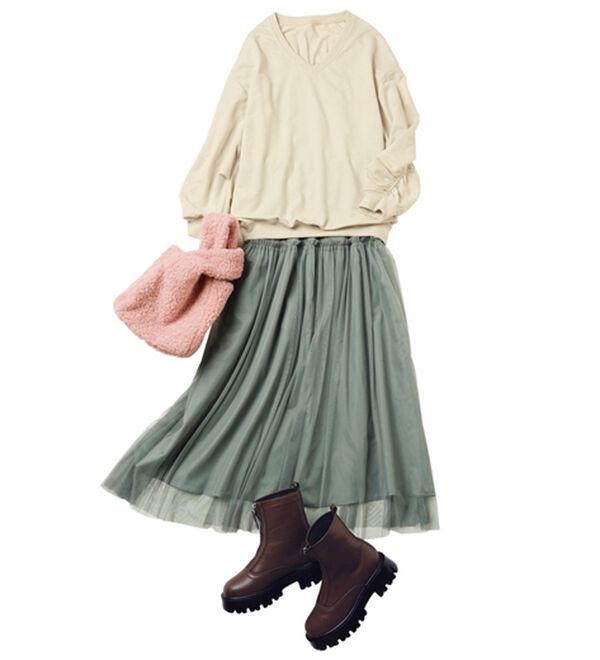 RANAN（ラナン）の「ふわっと可愛いフリルギャザーチュールスカート（ロングスカート）」｜詳細画像