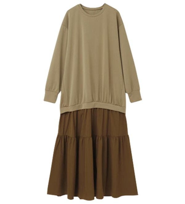 RANAN（ラナン）の「ティアードドッキングワンピース（ドッキングワンピース）」｜ベージュ系