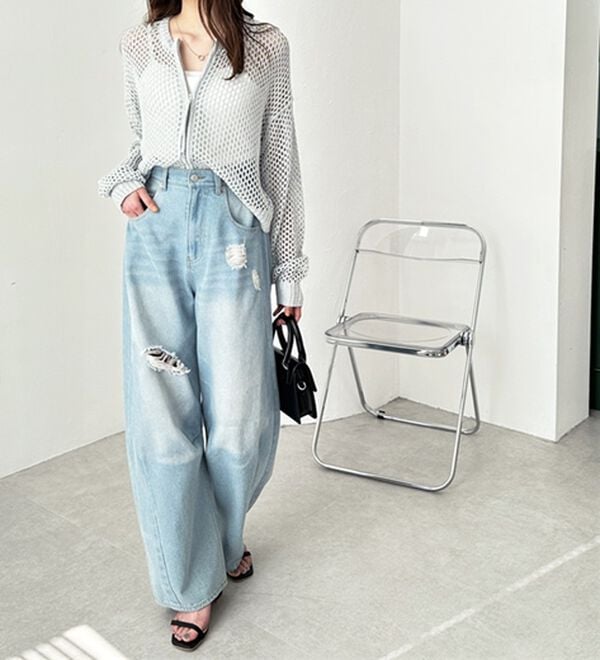 GeeRA（ジーラ）の「ダメージカーブデニムパンツ（フルレングスパンツ）」｜詳細画像