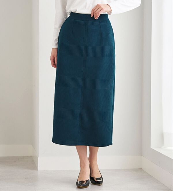 BELLUNA（ベルーナ）の「ボーダージャカードナロースカート（ロングスカート）」｜ターコイズ