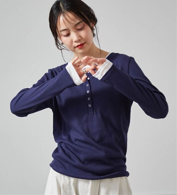 RANAN（ラナン）の「レイヤードヘンリーネックリブTシャツ（カットソー）」｜詳細画像