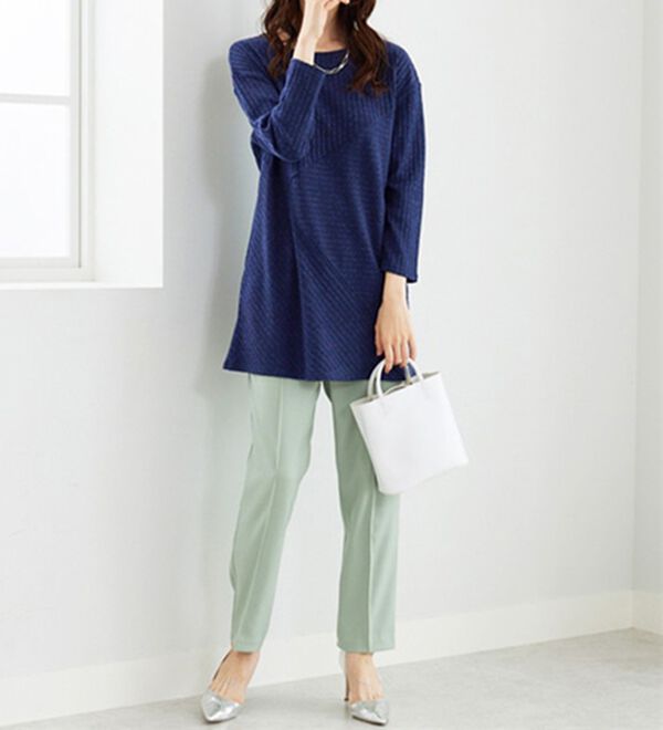 BELLUNA（ベルーナ）の「杢調テレコ素材切替デザインチュニック（チュニック）」｜詳細画像