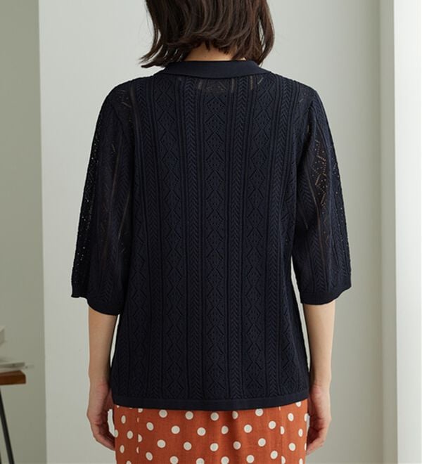 BELLUNA（ベルーナ）の「衿付き透かし編みニットカーディガン（ニットカーディガン）」｜詳細画像