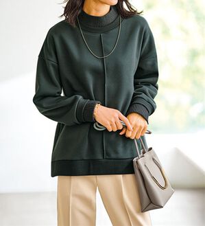 BELLUNA（ベルーナ）の「裏起毛素材リブニット切替プルオーバー（カットソー）」｜チャコール