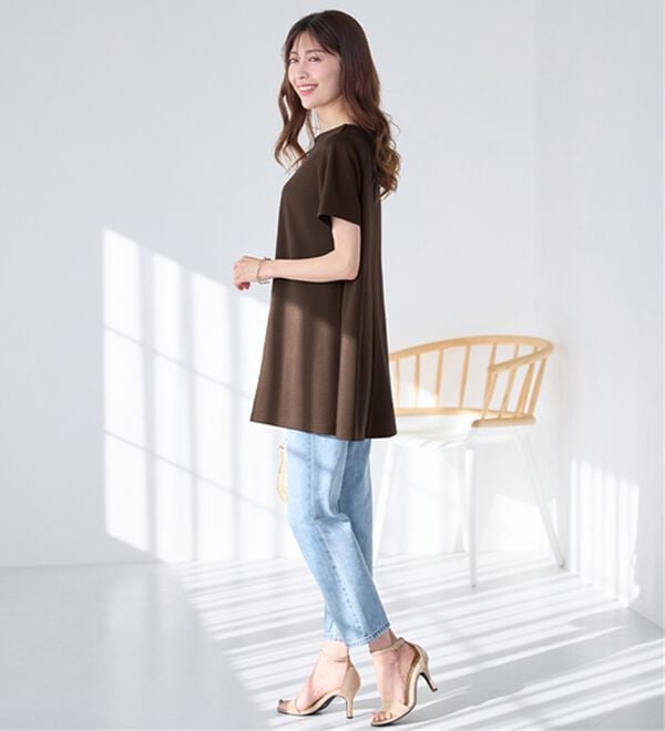 alotta（アロッタ）の「【接触冷感】さらっと快適！高見えフレアーロングチュニックＴシャツ（チュニック）」｜詳細画像