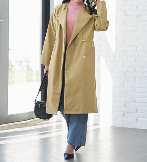 【新品同様】ロロピアーナ　リネン　シルク　ノーカラー　コート　ベルト　ロング丈 ロロピアーナ リネン シルク ノーカラー コート ベルト ロング丈