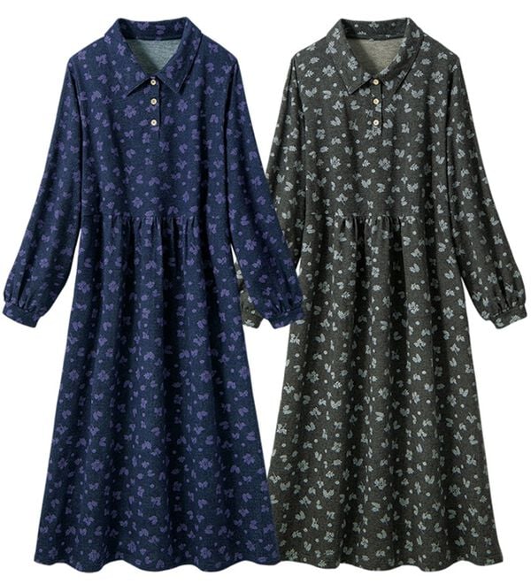 ルフラン（ルフラン）の「【２色組】小花柄衿付ロングワンピース（ロングワンピース）」｜詳細画像