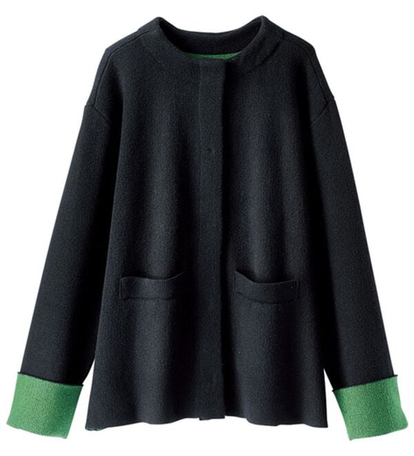 BELLUNA（ベルーナ）の「配色デザインふんわりニットジャケット（ハーフコート）」｜詳細画像