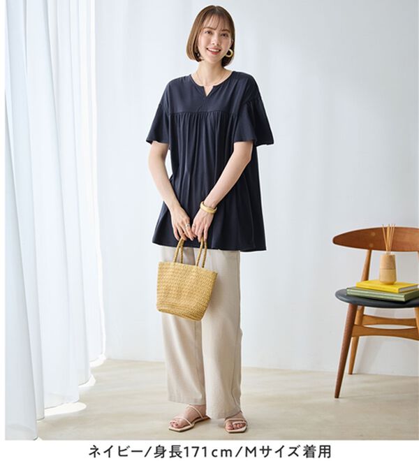 Viola e Viola（ヴィオラ エ ヴィオラ）の「軽やか綿混カットソーキーネックチュニック（チュニック）」｜詳細画像