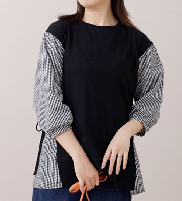 BELLUNA（ベルーナ）の「サイドリボン使い切替チュニック（チュニック）」｜黒