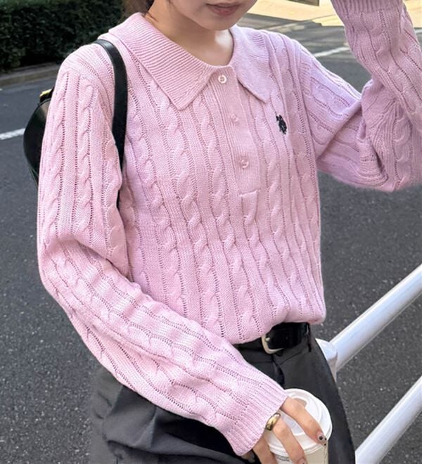 RANAN（ラナン）の「＜Ｕ．Ｓ．Ｐ＞刺繍長袖ケーブルポロニット（ニット・セーター）」｜詳細画像