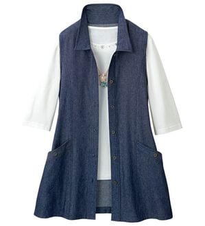 「すっきり見えるデニムロングベスト（ベスト）」｜詳細画像