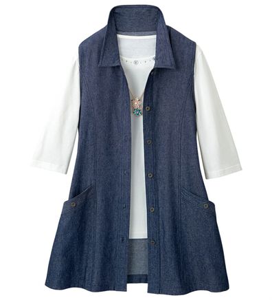 「すっきり見えるデニムロングベスト（ベスト）」