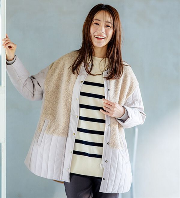 BELLUNA（ベルーナ）の「ボア切替キルトデザインミドル丈コート（ハーフコート）」｜詳細画像