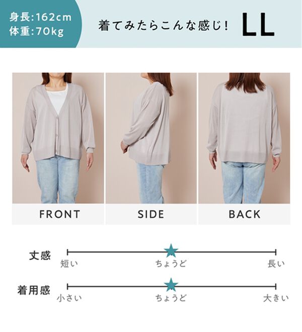 Viola e Viola（ヴィオラ エ ヴィオラ）の「【ＵＶカット】さらっと軽いＶネックサマーニットカーディガン（ニットカーディガン）」｜詳細画像
