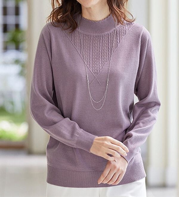 BELLUNA（ベルーナ）の「静電防止！洗えるウール入り透かし編みセーター（ニット・セーター）」｜詳細画像