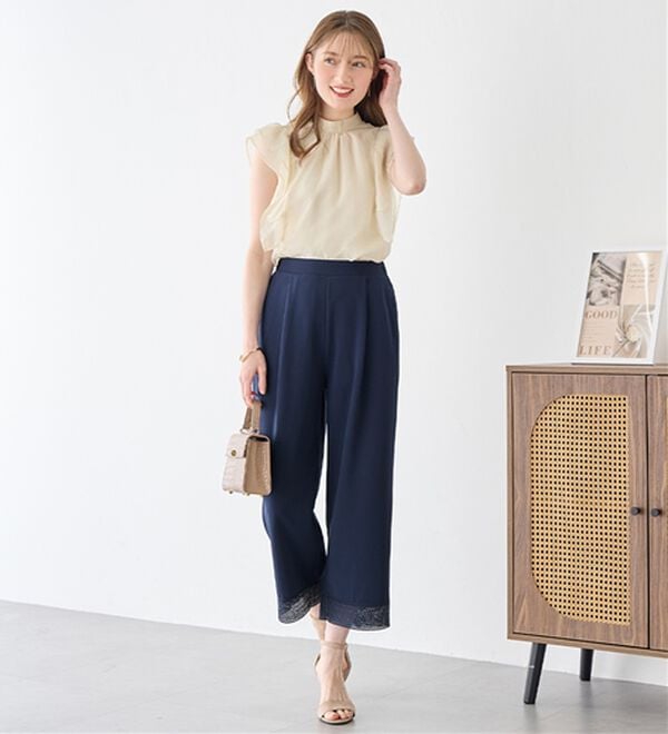 alotta（アロッタ）の「【４つの機能付】ひんやり裾レース楽ちんストレートパンツ（ワイドパンツ・ガウチョ）」｜詳細画像