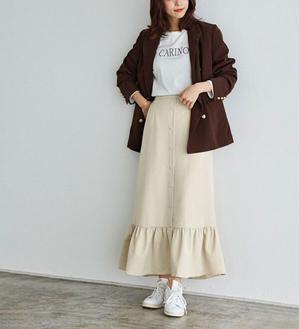 Pierrot（ピエロ）の「【選べる丈】フロントボタンヘムギャザースカート（ロングスカート）」｜詳細画像