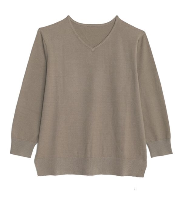 A HAPPY MARILYN（アハッピーマリリン）の「【Ｌ～８Ｌ】Ｒｉｎ フィット感軽減！Ｔシャツ感覚もっちりやわらかＶネックニット（ニット・セーター）」｜グレージュ