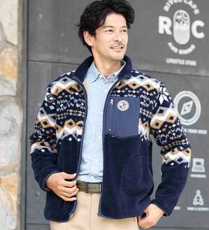 「＜ハッシュパピー＞フェアアイル柄ボアフリースブルゾン（メンズブルゾン）」｜詳細画像