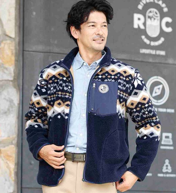 「＜ハッシュパピー＞フェアアイル柄ボアフリースブルゾン（メンズブルゾン）」｜詳細画像