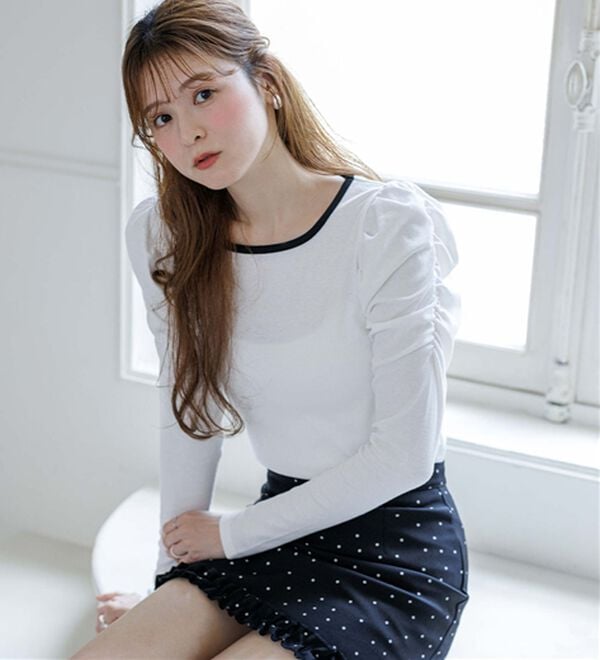 alotta（アロッタ）の「【Corie】配色パワショルリブトップス（カットソー）」｜詳細画像